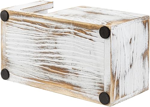 Miniatura 7 de MyGift Soporte para notas adhesivas y artículos de papelería de madera maciza lavada, color blanco desgastado, organizador de almacenamiento de
