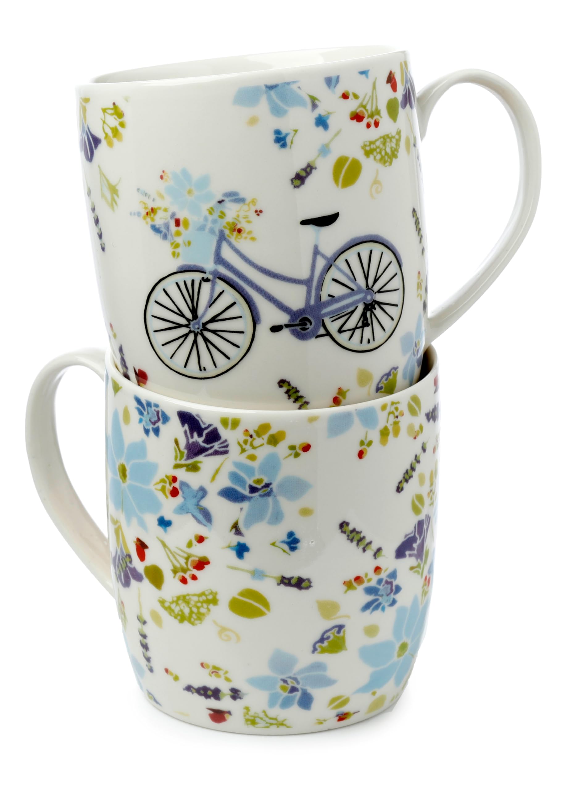 Puckator Julie Dodsworth Blue Botanical, Lavender Garden 2Pc Porcelain Tea Coffee Mugs Funny Home Accessories Cute Gifts for Girlfriend Large Mugs Men Women Hot Drinks Cups Presents Secret Santa Gift