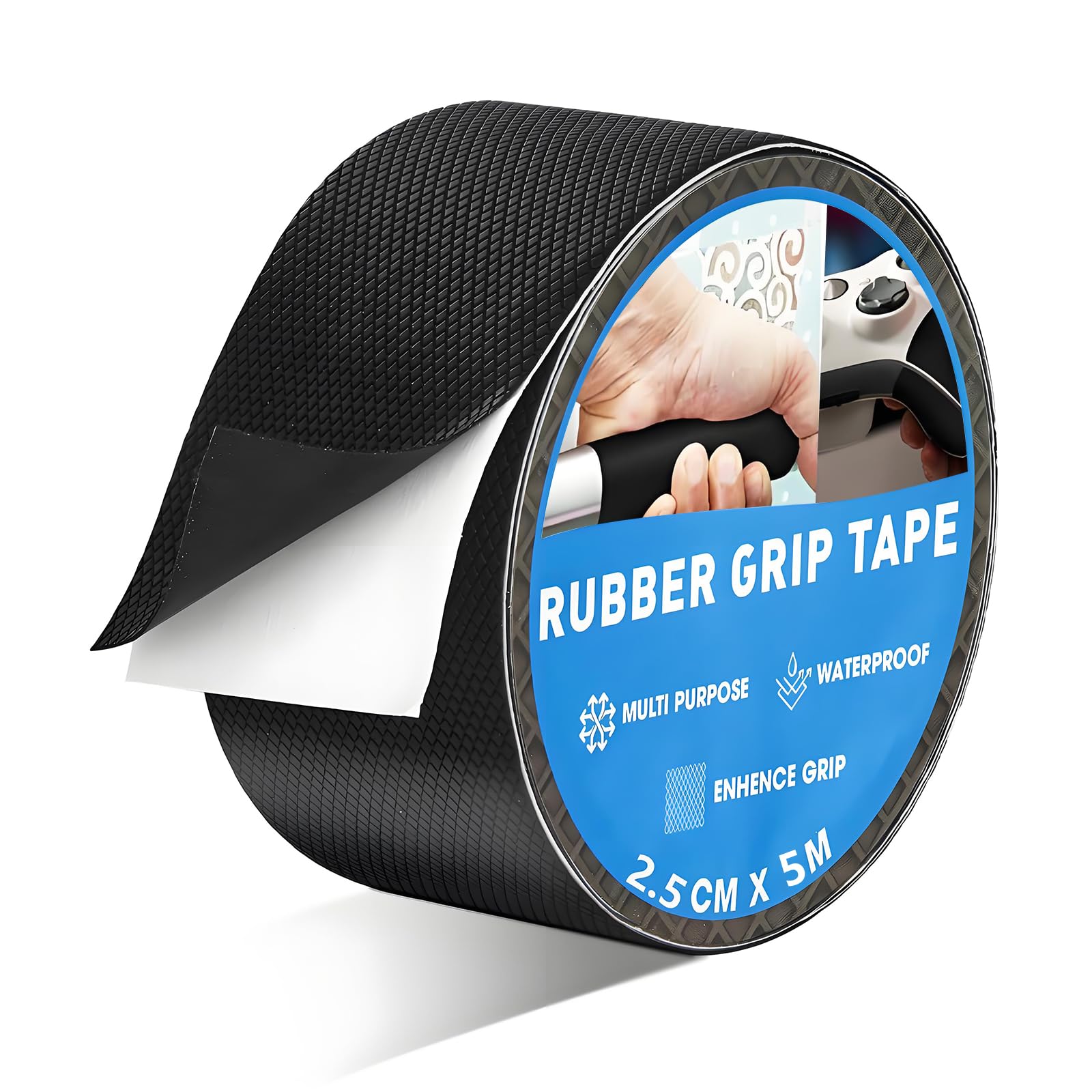 Alriedy 1PCS Rubber Grip Tape Anti Slip Grip Tape, 2.5cm x 5m Strong Self-Adhesive Waterproof – Durable Textured Friction Tape for Tool Handles, DIY, Cricket Bats & Sports Equipment