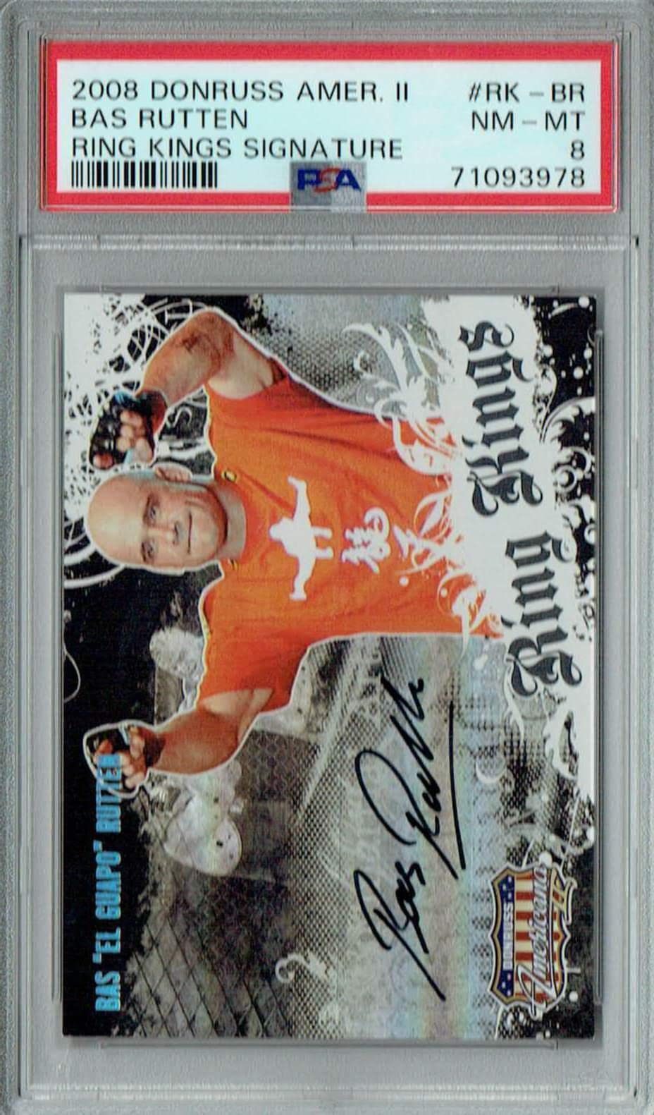 PSA 8 Bas Rutten 2008 Donruss Americana #RK-BR Rookie Card Auto 450 Made - Autographed UFC Cards