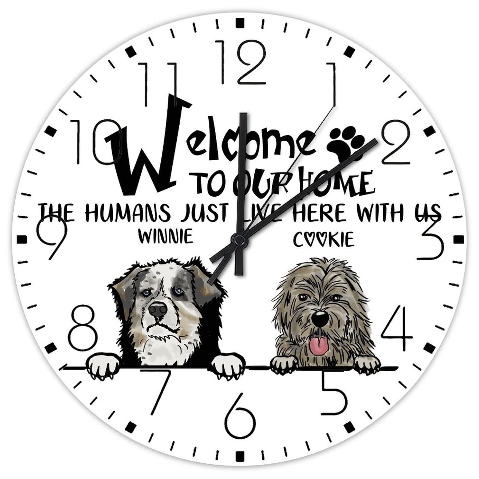 Horloge murale en bois Welcome to Our Home humour animaux de compagnie