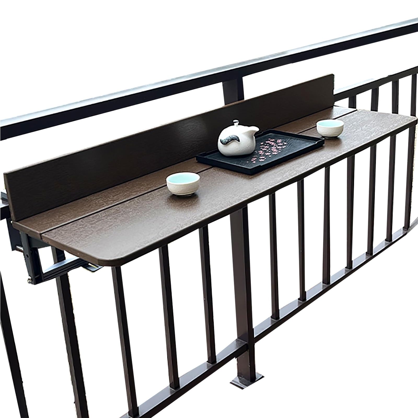 SXZenSpace Outdoor Balcony Hanging Table for Railing Folding with 2 Adjustable Height Baluster Garden Deck(120cm/47in)