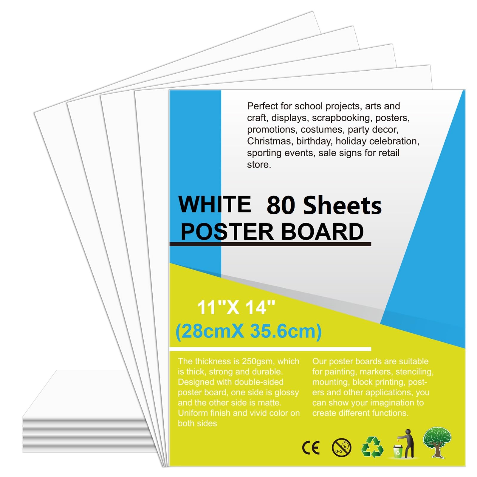 80 Stück 11" x 14" Plakatkarton weißes Plakatpapier Großpackung