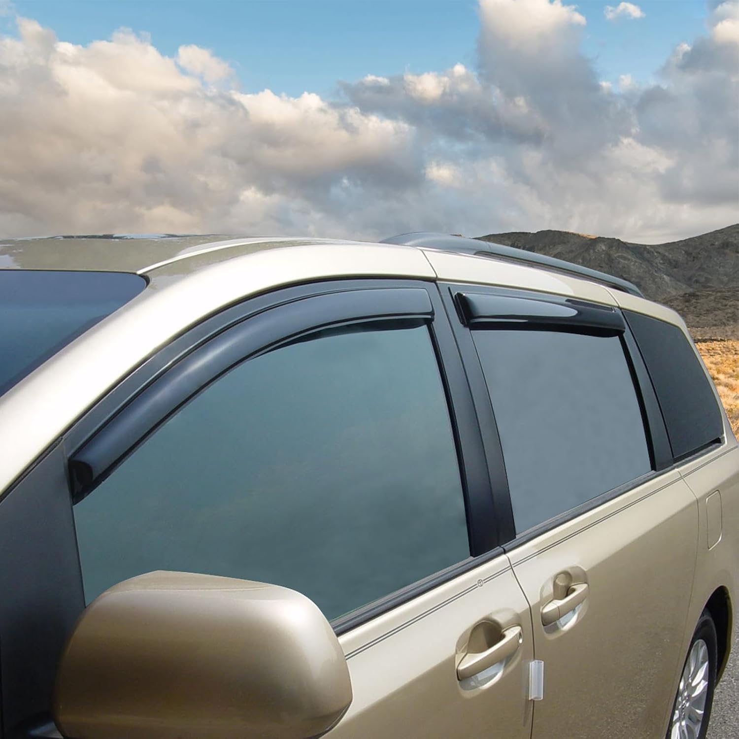 Window Visor Compatible with 2011-2020 Toyota Sienna, Slim Style Acrylic Smoke Tinted Sun Rain Wind Guards Shield Vent Cover Shade by IKON MOTORSPORTS, 2012 2013 2014 2015 2016 2017 2018 2019