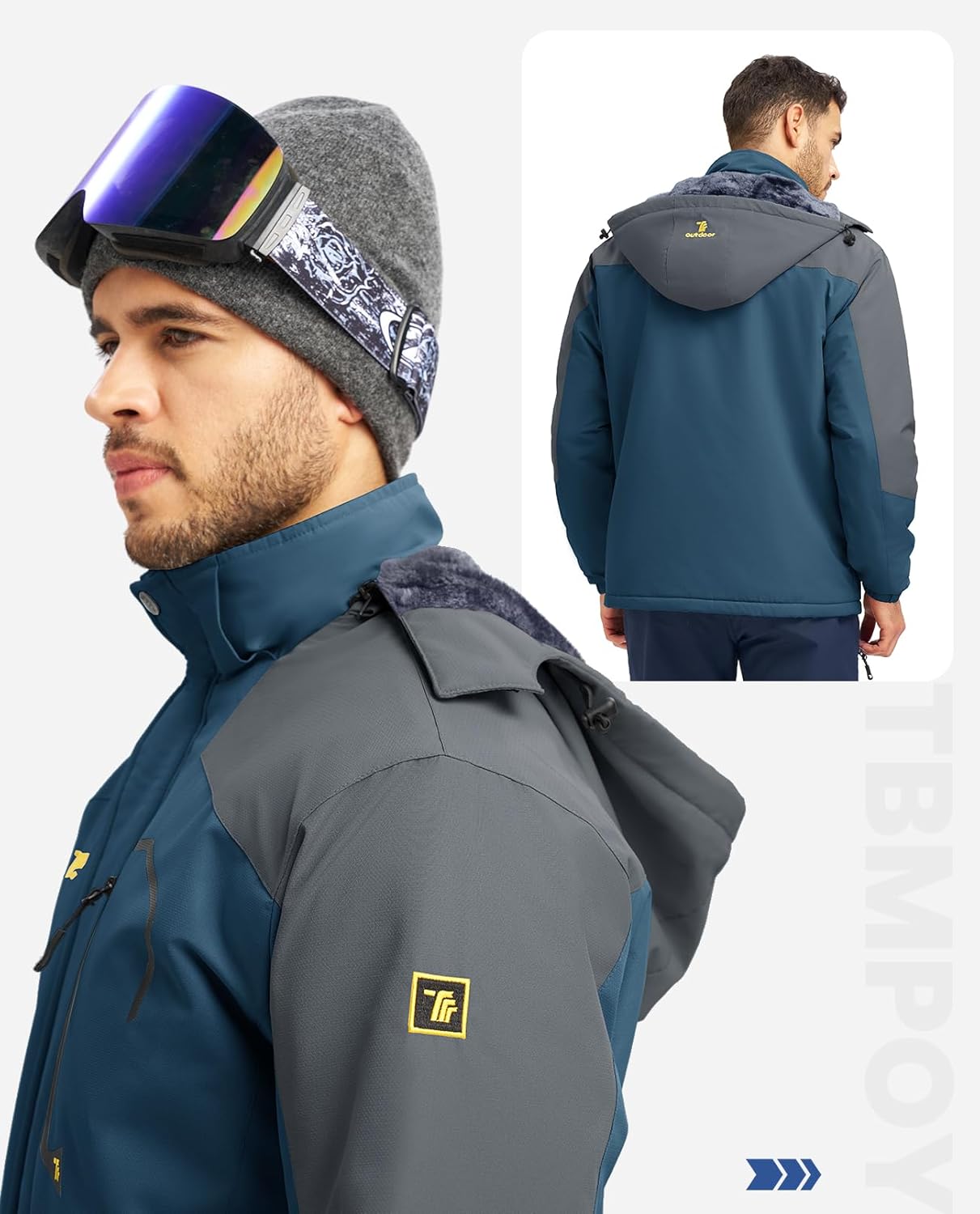 TBMPOY Men's Winter Jackets Skiing Waterproof Snow Thick Fleece Lined Hooded Utility Cold Weather Warm Outdoor Ice Work - Image 2