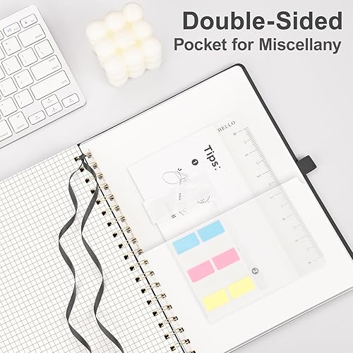 Vista 125 de AHGXG Cuaderno de espiral con puntos y viñetas, cuaderno de cuero de tapa dura de 140 páginas, cuaderno de papel de cuadrícula de puntos A5, papel