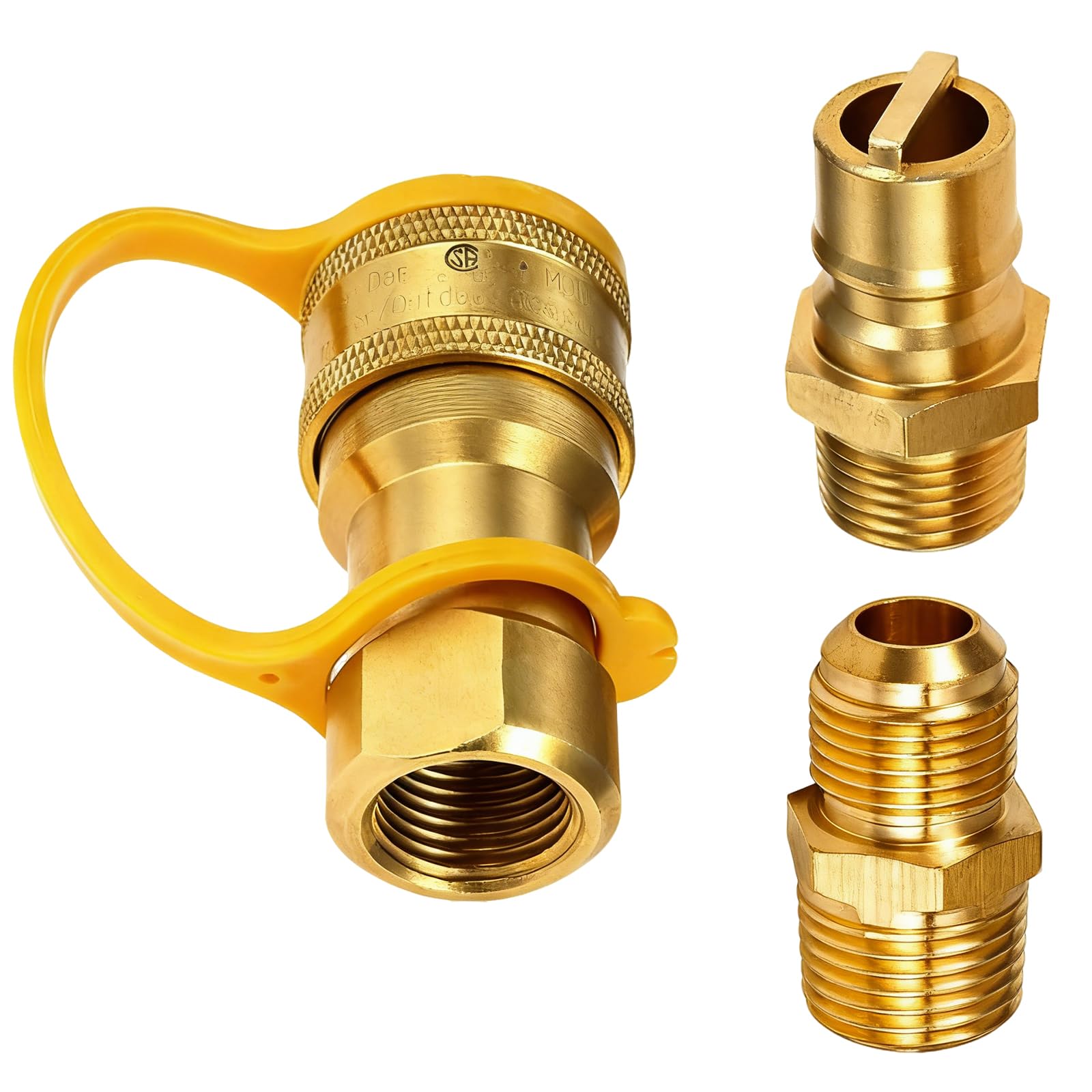 MCAMPAS 1/2" Gas Quick Connect Kit - Solid Brass Natural Gas & Propane Quick-Connect/Disconnect Adapter for Grill, Heater, Fireplace, Generator