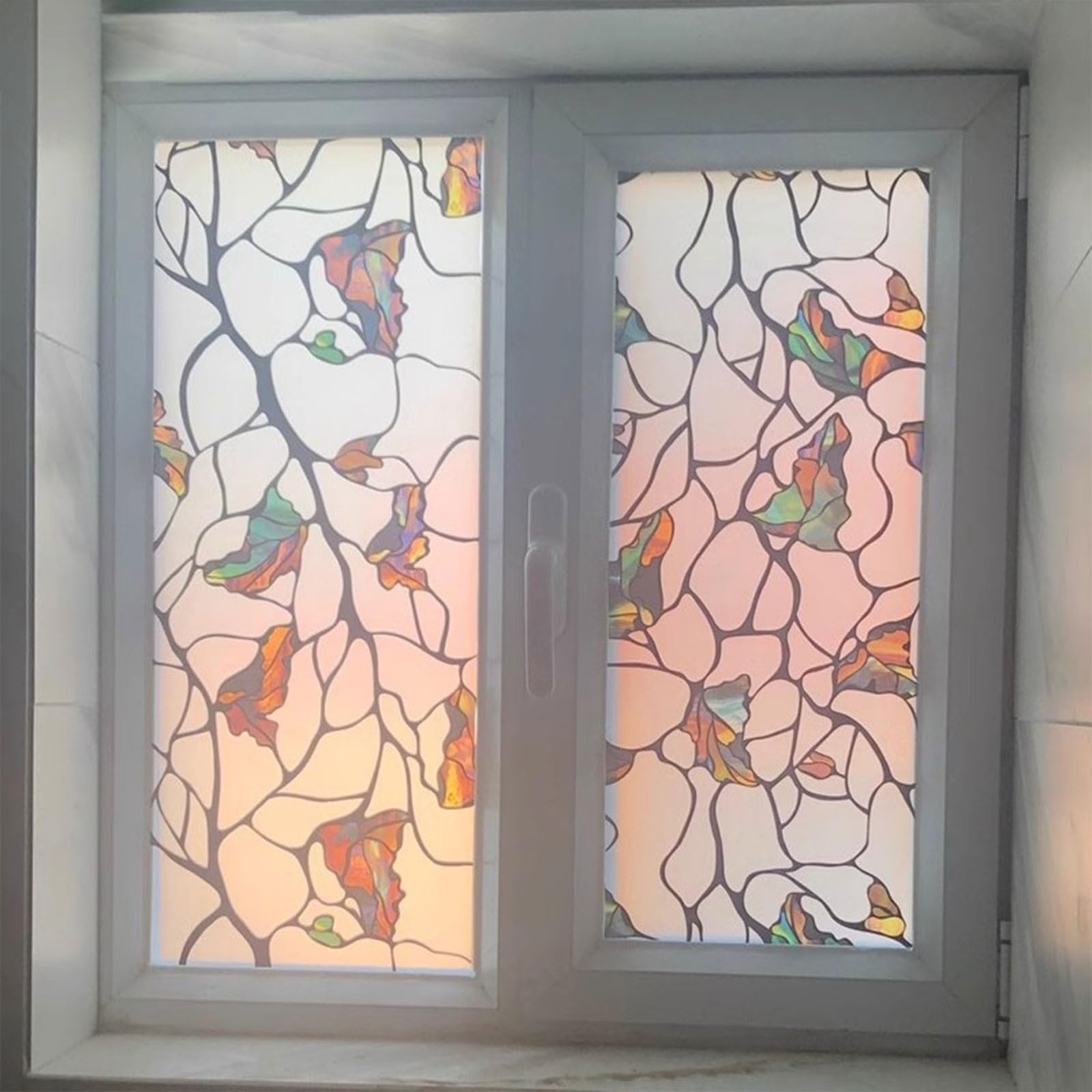 Eiauiuo Frosted Glass Film Privacy Window Film With Colorful Patterns – Self-Adhesive Opaque Decorative Window Sticker For Bathroom, Office, Kitchen – Static Cling, No Glue, Easy To Install(122x300cm)