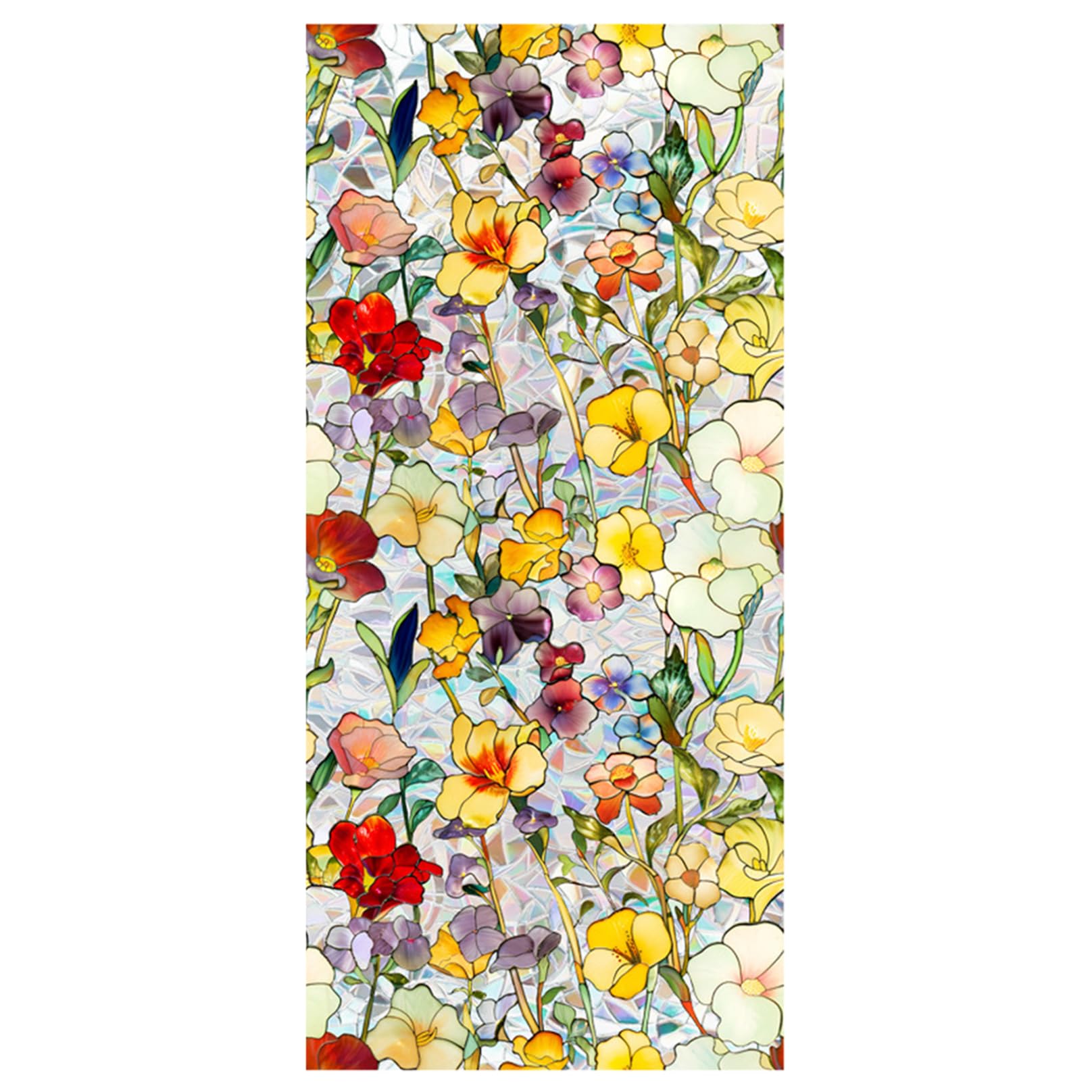 Uanqfegy Stained Glass Window Film - 17x39 Inch Double-Side Static Floral Cling, Reusable PVC Privacy Film for Office Home Decor