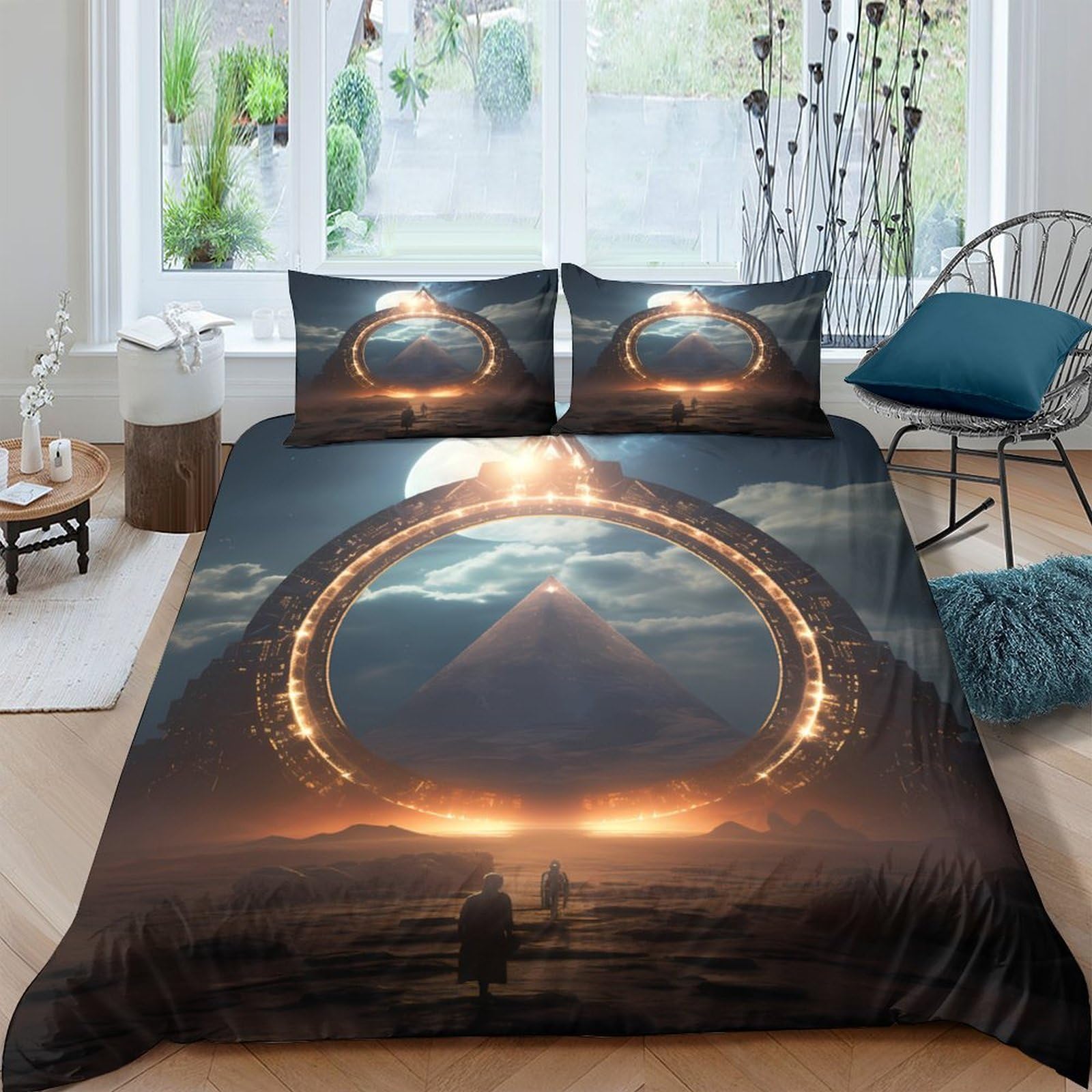 Ctjqhvkz Style-9 3D Printed Sci-Fi Portal Fitted Sheet Microfiber Soft Dark Landscape Mattress Cover For Bedroom Guest Room Decor Single（135X200cm）