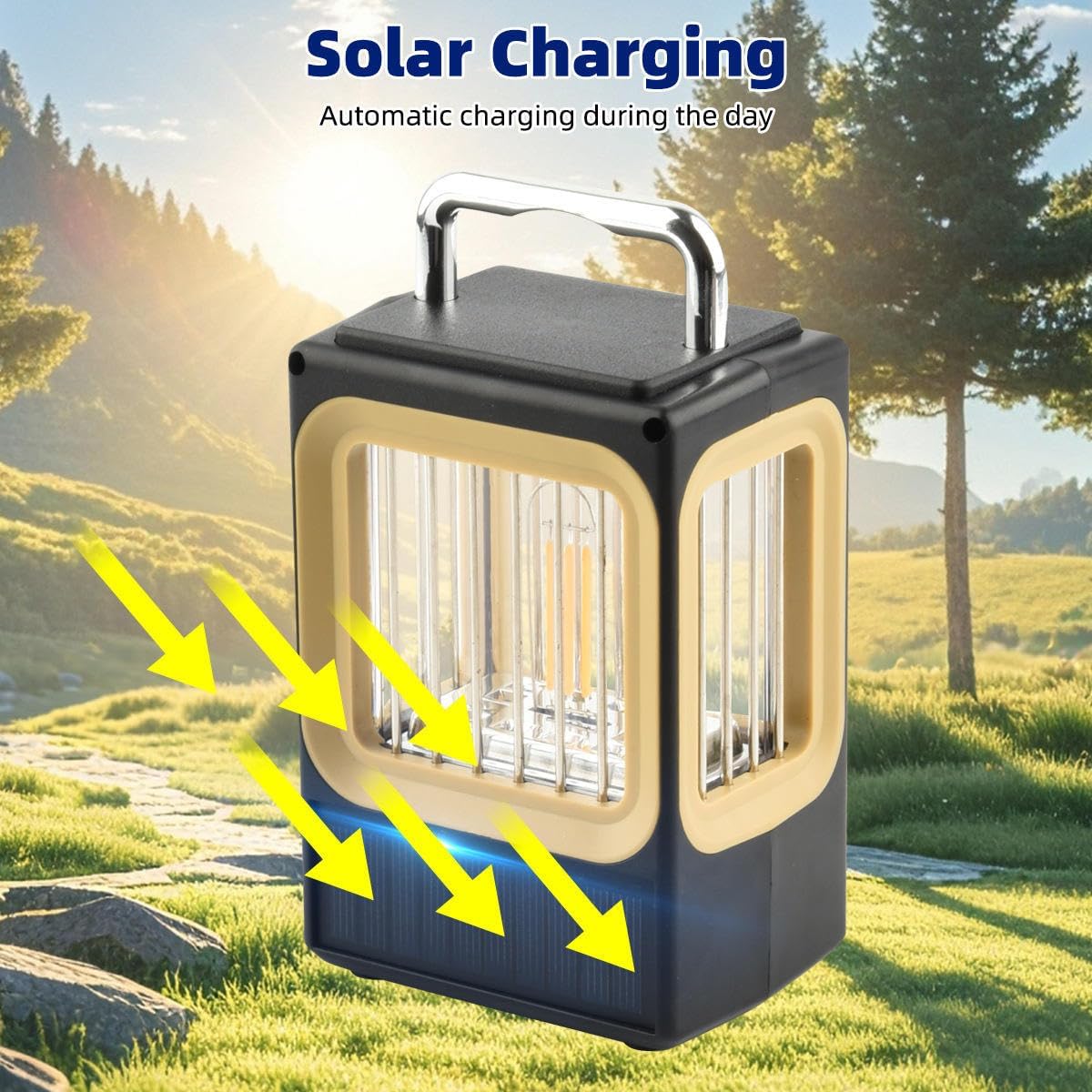 Solar-Powered Stepless Dimming LED Camping Lantern Portable Rechargeable Lithium Battery ABS Vintage CE Certified Push-Type