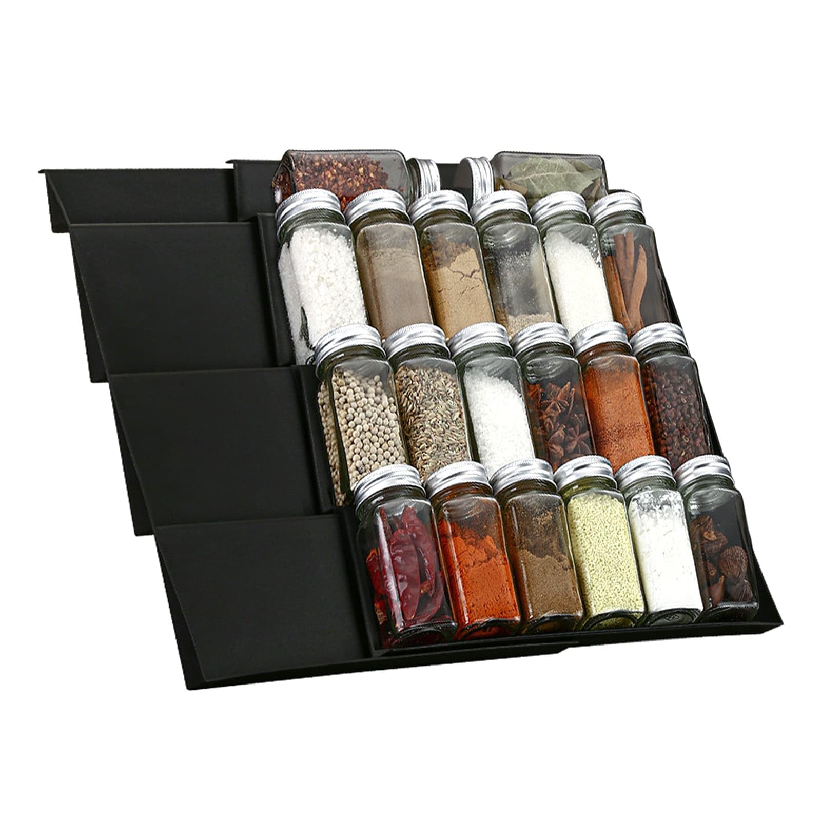 WEELOO 2pcs Spice Drawer Organiser Spice Rack for Inside Drawer, 4 Tier Expandable Rack Adjustable Spice Tray, for Spice Jars, Vitamins, Condiments Drawer Cabinets