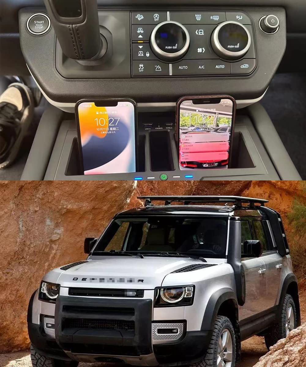 Fits for Defender 110 4Door 2020-2023 Phone Wireless Car Charger Storage Box Mount Holder