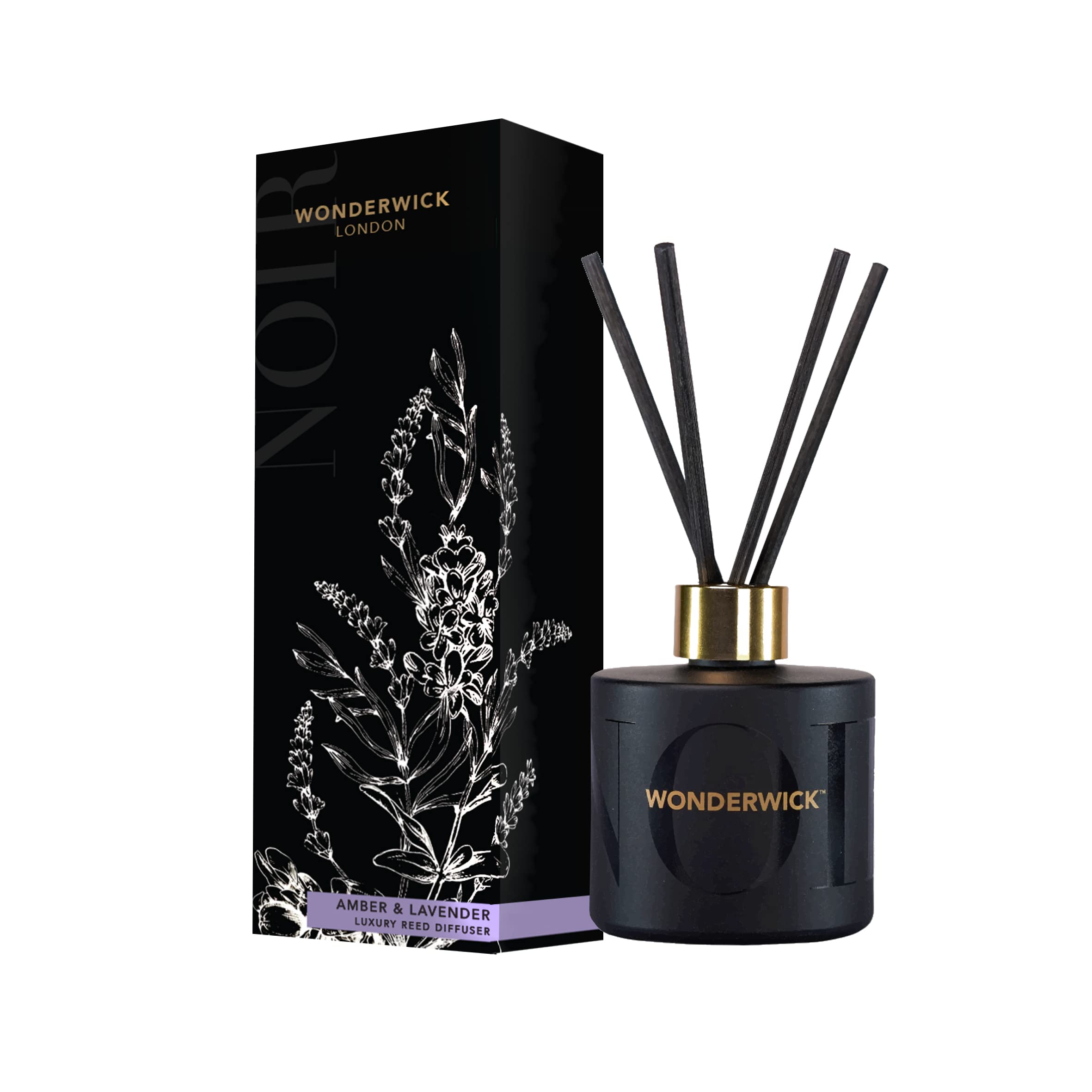 The Country Candle Co. Wonderwick Noir Reed Diffuser Set - Amber and Lavender Fragrance, 150ml