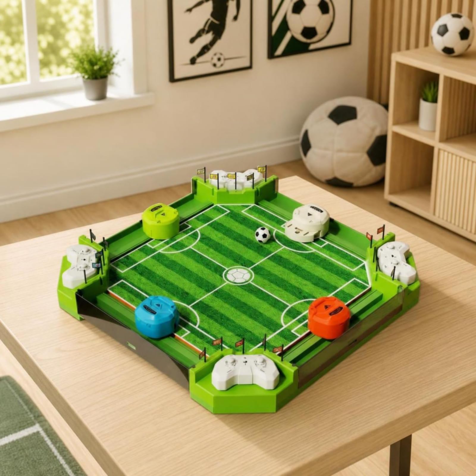 Gioco di Calcio Elettrico da Tavolo con Campo Rettangolare Stampato Pallina E Leve di Controllo Plastica Partite Veloci Adatto per Bambini Amici Intrattenimento Indoor
