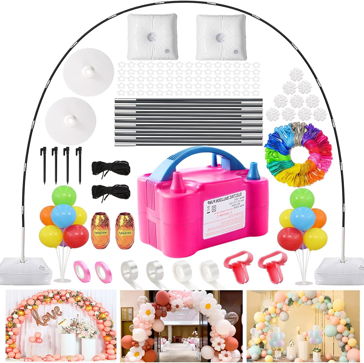 Balloon Arch Kit with Balloon Pump, 9FT Tall &10FT Width Adjustable Balloon Arch Stand Balloon Arch Frame with Base for Wedding Birthday Party Decoration