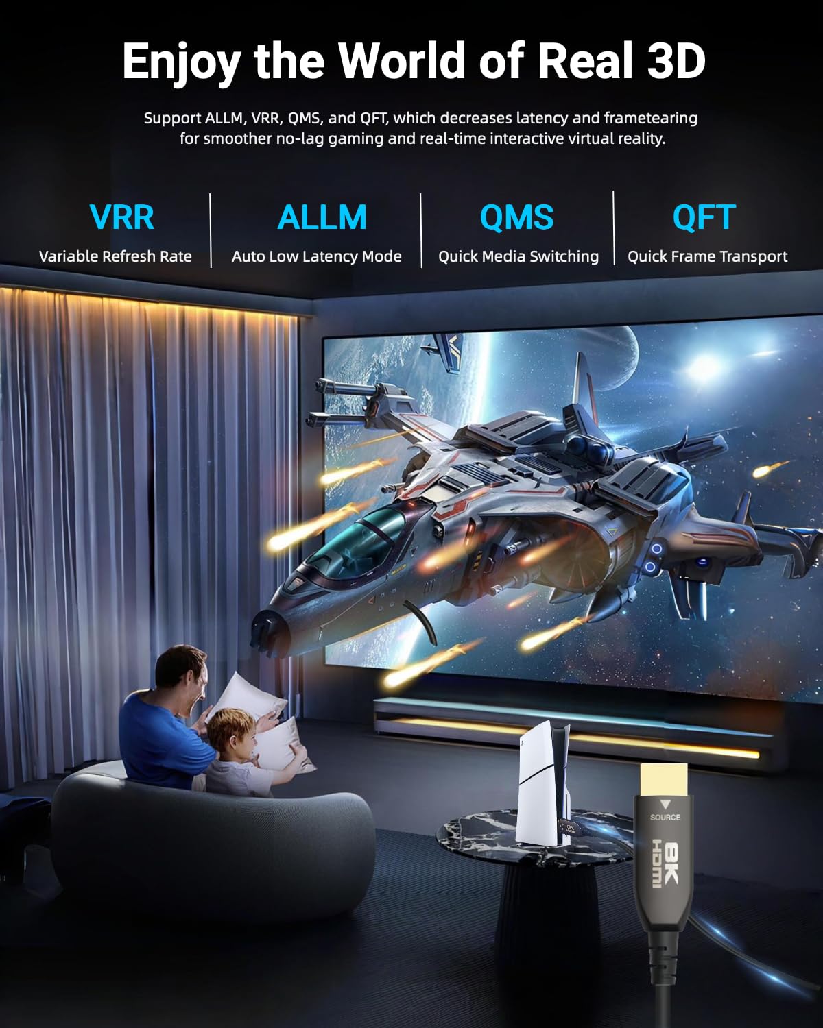 Cavo HDMI in fibra ottica 8K, 15 m, 48 Gbps ad altissima velocità, 8K60Hz 4K120Hz 2K144Hz HDR/eARC, HDCP 2.2 e 2.3/3D compatibile per PS5, X Box Series X, GPU desktop serie 30 e 40 (15 m)
