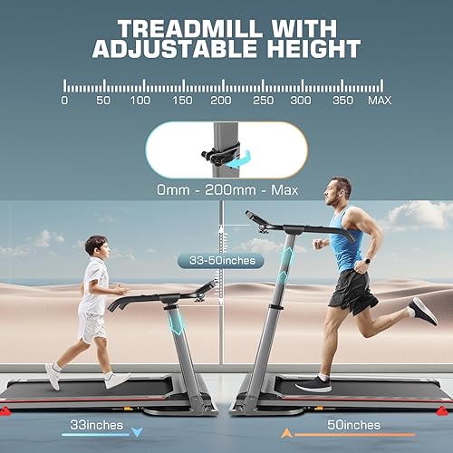 Miniatura 2 de Caminadora plegable con mesa de 26.4 x 12.4 pulgadas, altura ajustable 3 en 1 para debajo del escritorio con inclinación, cinta de correr portátil
