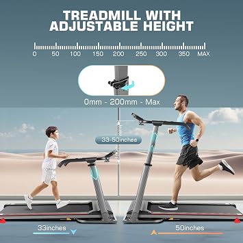 Walking Pad Treadmill with Incline, Folding Treadmill with Removable Desk Workstation and Adjustable Height, 300+ LBS Weight Capacity, Pulse Sensor, Standing Desk Treadmills for Home/Office/Gym Use