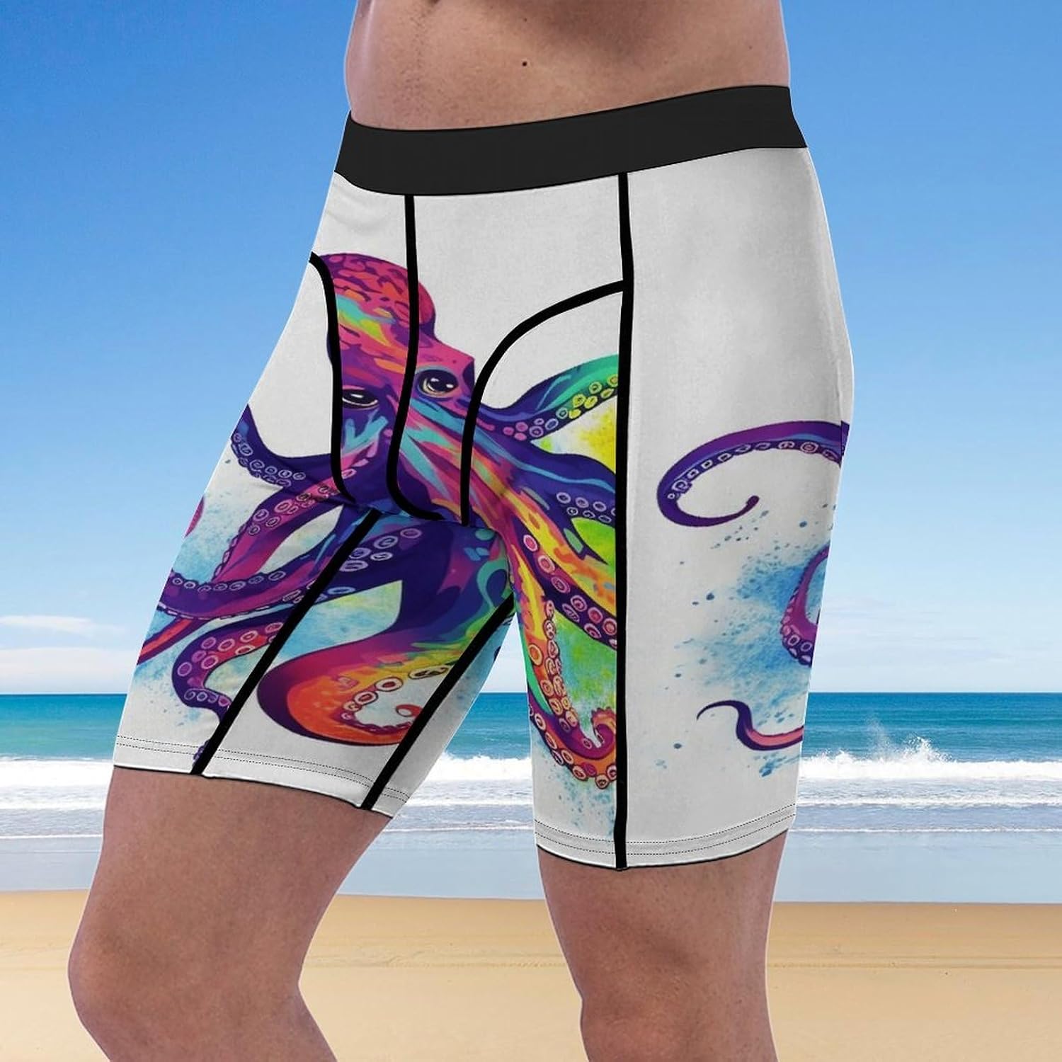 Colorful Octopus Compression Shorts Men Spandex Sport Shorts Workout Performance Baselayer Underwear