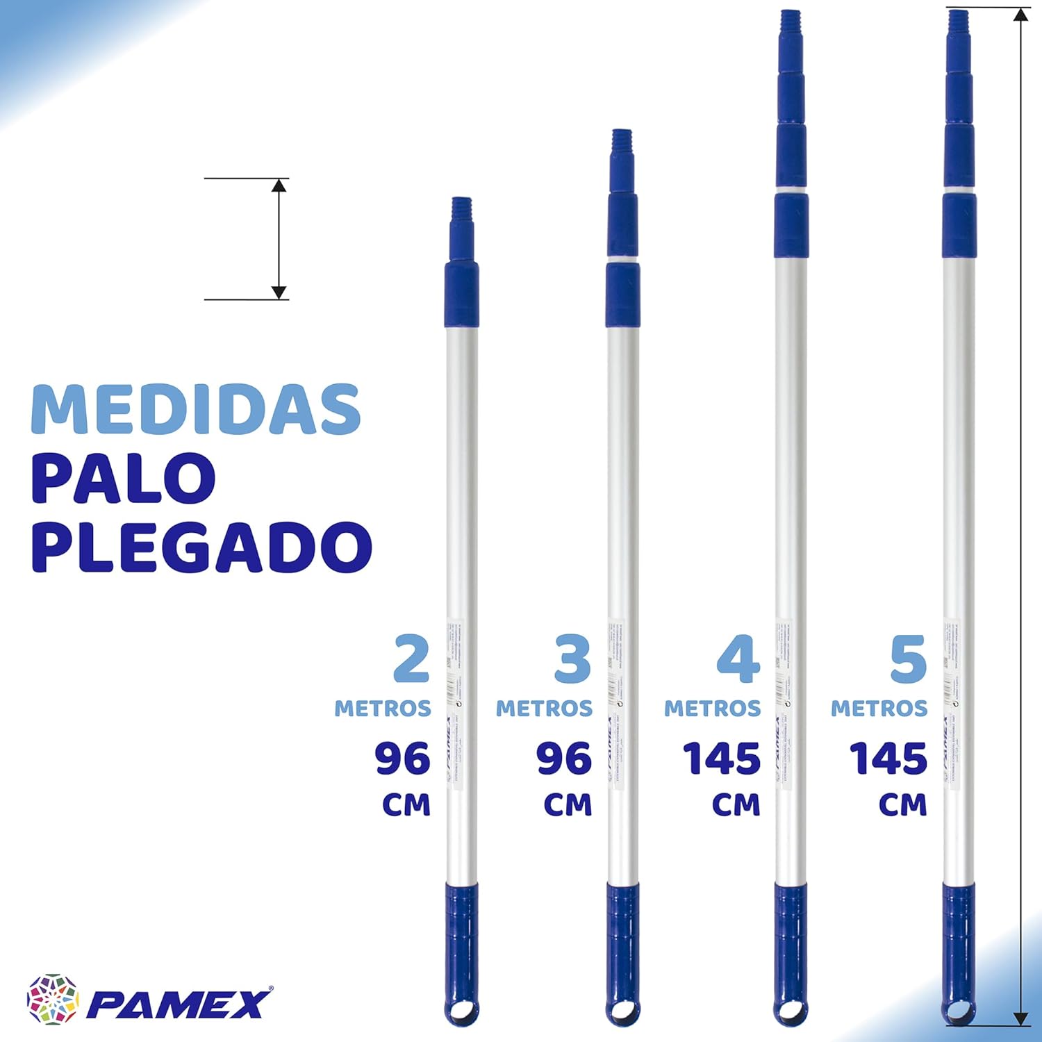 Pamex – Bâton extensible 5 mètres Manche télescopique professionnel en aluminium. Rallonge extensible avec filetage. Résistant à la corrosion et à l'usure. — vue 6