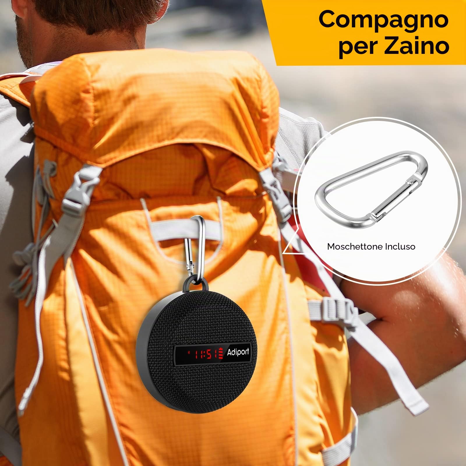 altoparlante bluetooth bicicletta,velocità di guida, visualizzazione tempo,altoparlante portatile wireless per bicicletta, IP65 impermeabile e antiurto per escursioni in bicicletta all'aperto