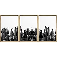 SIGNWIN 3 Piece Framed Canvas Wall Art Black and White Landscape Canvas Prints Home Artwork Decoration for Living Room,Bedroom - 16