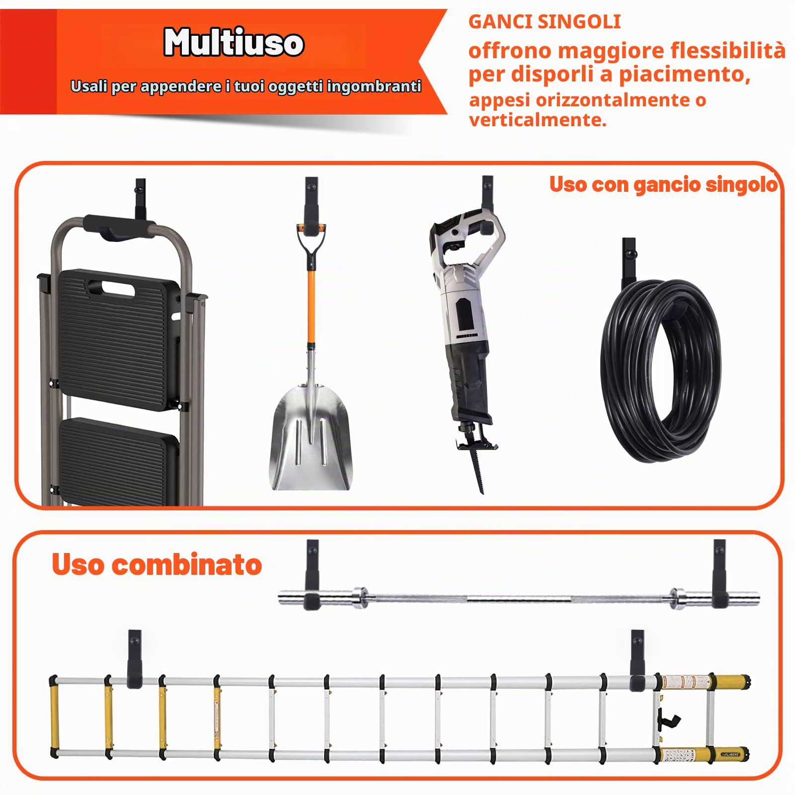 Ganci da parete j-haken Garage Acciaio Nero 8 Pezzi 10cm 40kg | Ganci per appendere J lega acciaio anticorrosione, forati fissaggio parete, struttura verticale robusta, garage cucina bagno
