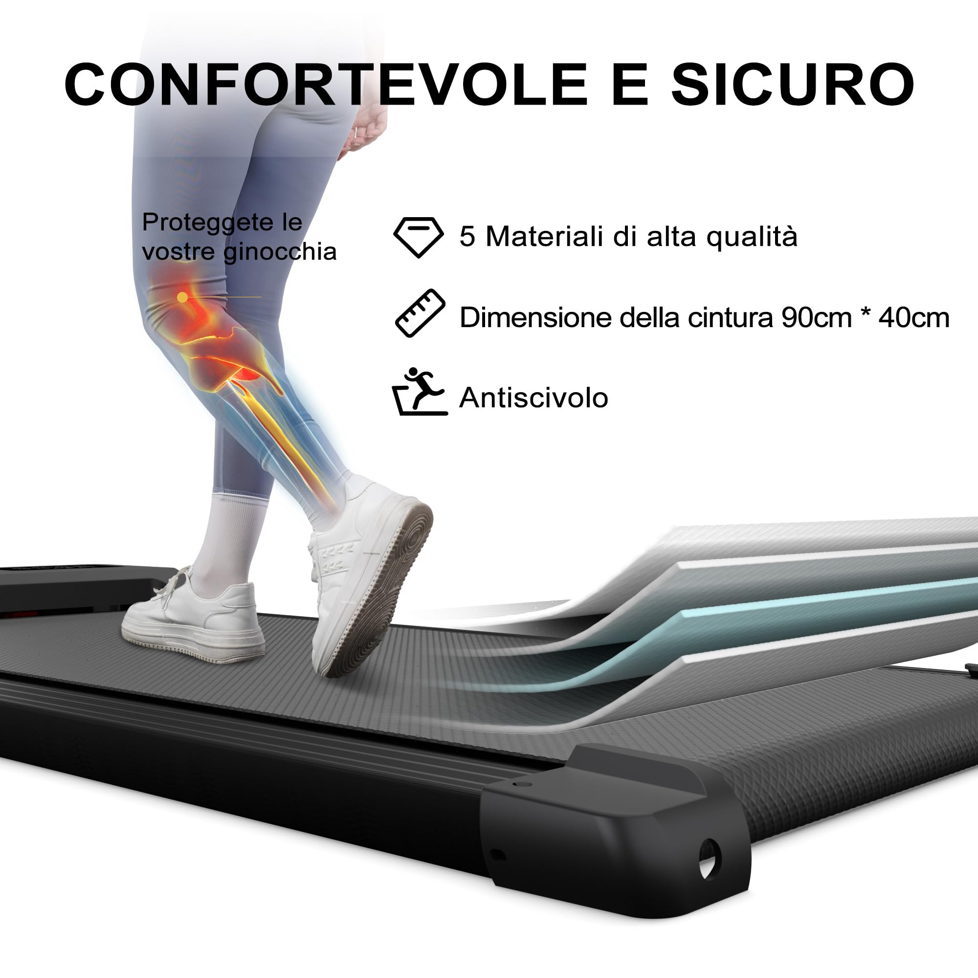 DeerRun Walking Pad Raceable, Tapis Roulant Sotto la Scrivania con APP con Corsi di Formazione e Gare Multi Corridore, 2,5 HP Tapis Roulant Elettrico per Casa e Ufficio 134 kg di Capacità