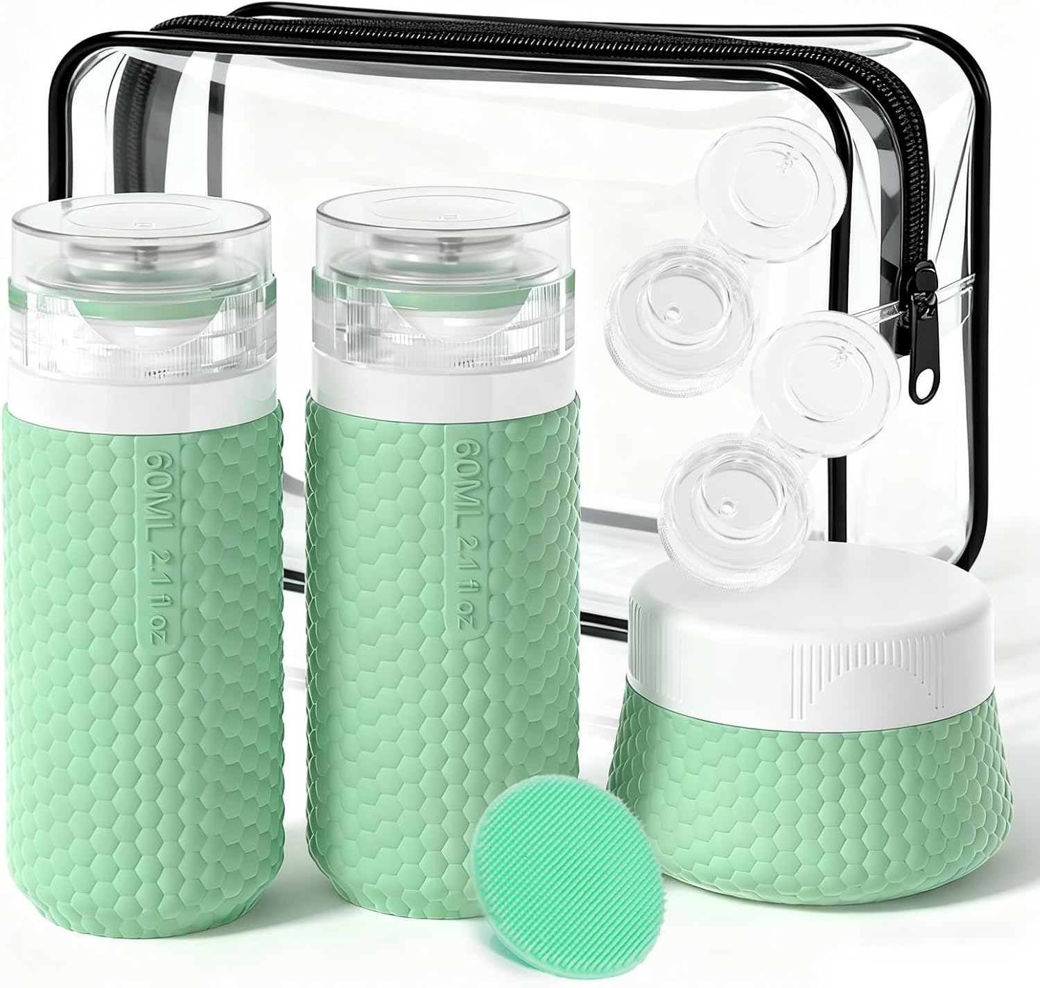 Travel Bottles for Toiletries 2oz 60ml 2 Pack + Cosmetic Jar