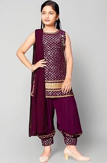 Aarika Girls Ethnic Wear Black Colour Sequin Embroidery/Lace Work Georgette Kurti Patiala Set With Dupatta