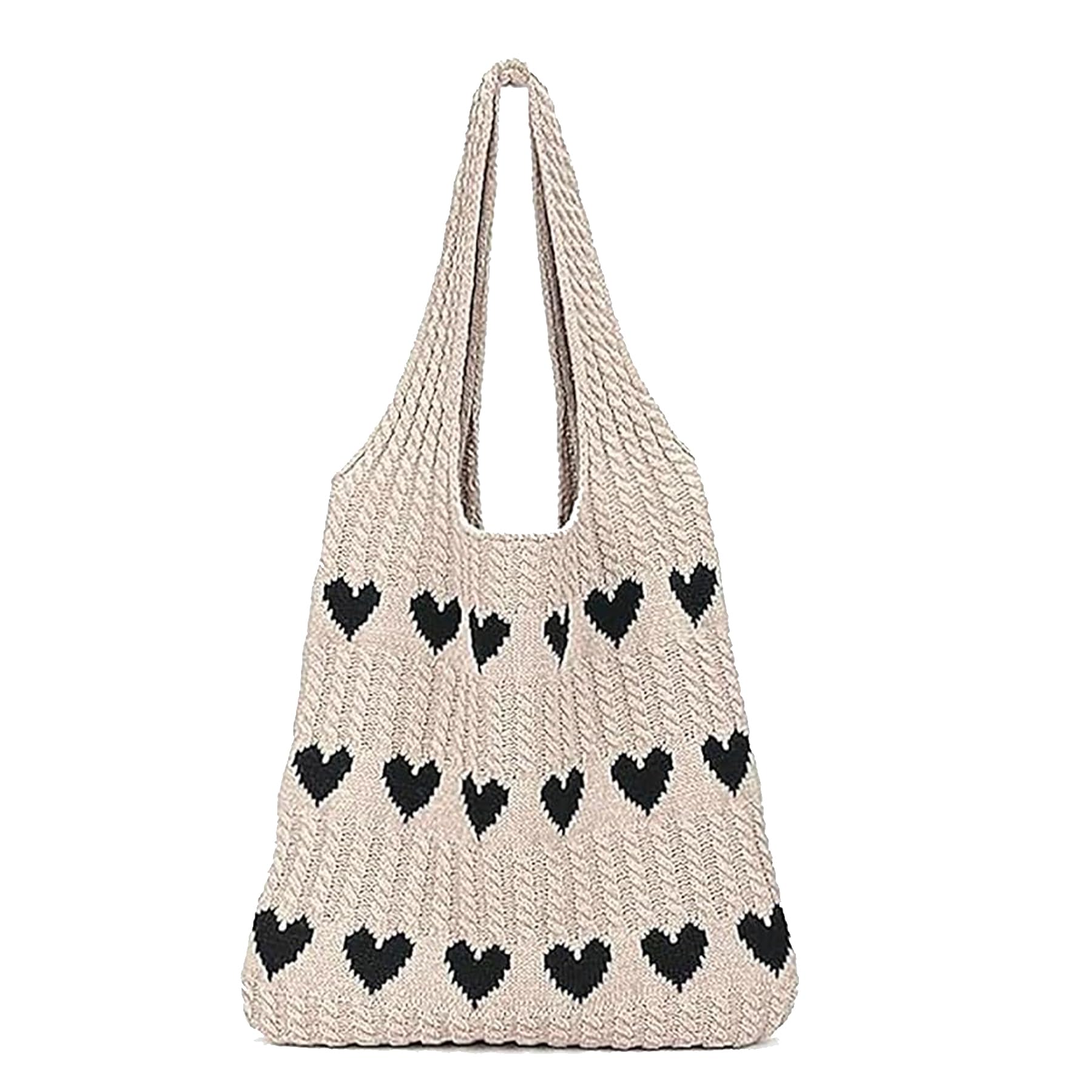 GUOYOU Strandtasche Süßem Herzmuster Häkeltasche Große Kapazität Aesthetic Strandtasche Damen Tragbar Crochet Bag für Urlaub Reisen Strand Frühling Sommer und Alltag