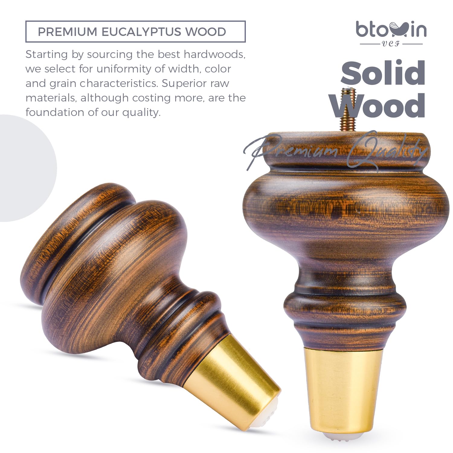 Btowin 5.2 Inch / 13cm Solid Wood Furniture Legs - Image 2