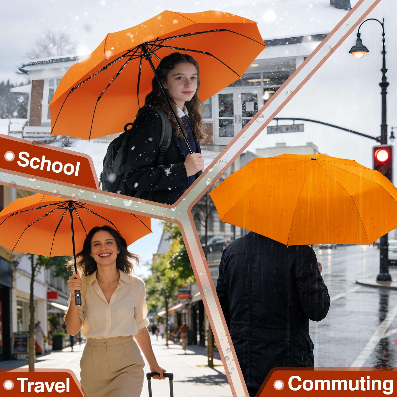 ZOMAKE Small Travel Umbrella Compact Portable Collapsible Umbrellas for Rain, Windproof, Automatic Lightweight Paraguas for Women, Men(Orange)