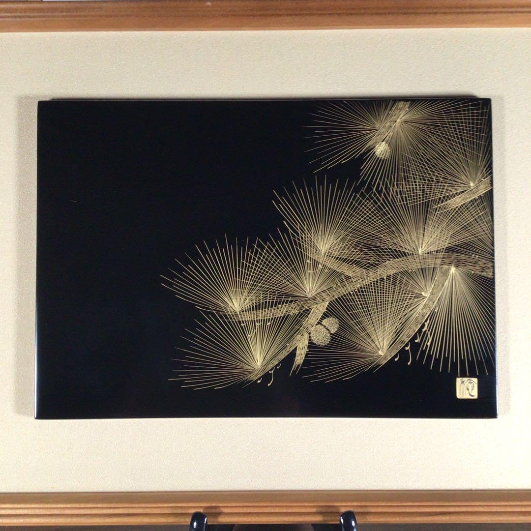 桜うー特価』 輪島塗 安村稔 漆芸額 盛松沈金｜ホビー・楽器・アート