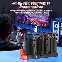 Vista 8 de Cargador para Switch 2: base de carga Joycon 1/2, carga rápida 8 en 1, estación de carga magnética inalámbrica portátil de doble dirección