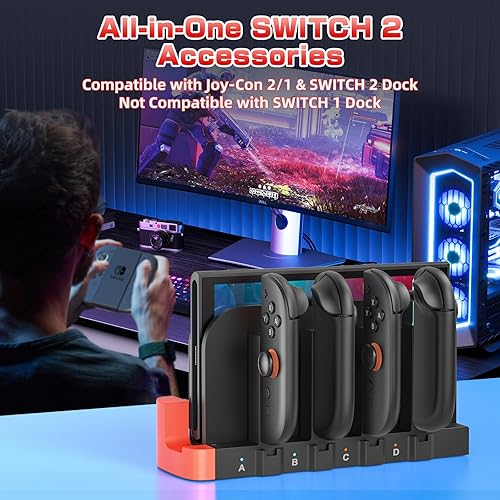 Miniatura 8 de Cargador para Switch 2: base de carga Joycon 1/2, carga rápida 8 en 1, estación de carga magnética inalámbrica portátil de doble dirección, Negro