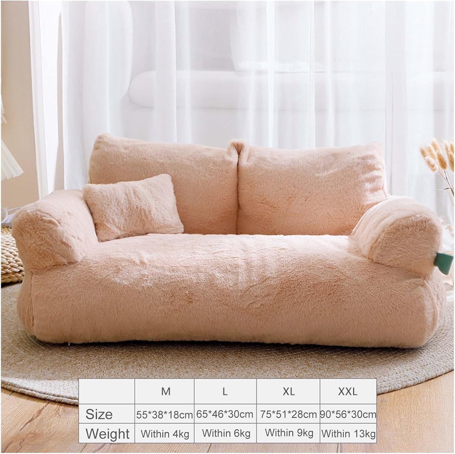 review Soft Calming Cat Sofa Beds, Calming Pet Sofa,Pearl Cotton Pet Dog Bed with Removable Washable Cover,Fluffy Plush Pet Sofa for Small,Medium Dogs (Color : Beige, Size : XXL)