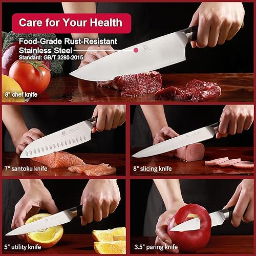 Miniatura 3 de Juego de cuchillos, juego de cuchillos de cocina de 15 piezas con bloque y afilador, acero inoxidable de alto carbono 50Cr15Mov, cuchillos