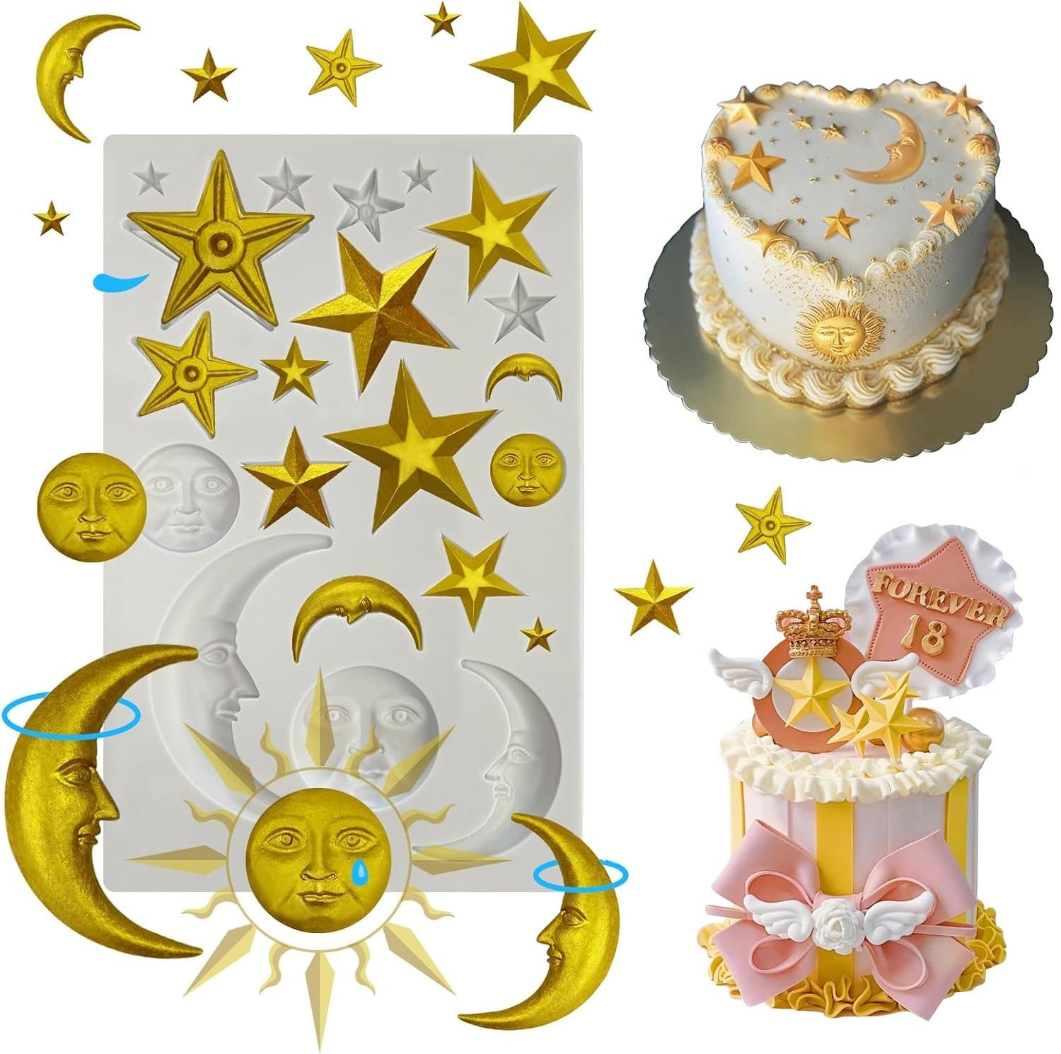 Sonhomay Chocolate Candy Mold Moon and Star Shape Food Grade Silicone Mold for Party and Wedding Chocolate Candy Biscuit Decoration