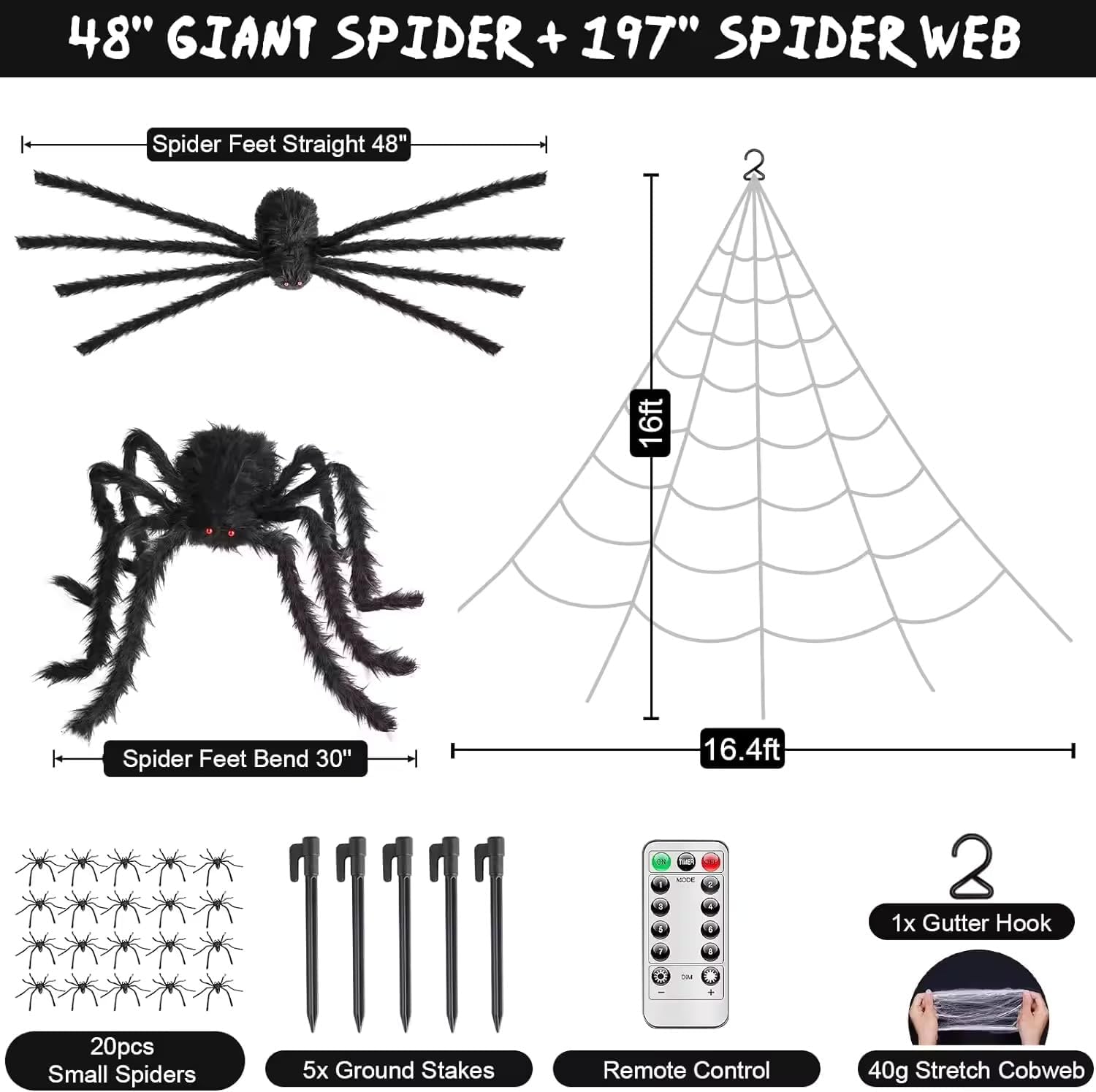 Halloween Decorations Outdoor,16.5FT Outdoor LED Purple Spider Web Lights with Spider - 2024,250 LED Waterproof,Remote Control, Timer, and Memory Function for Brighter Spooky Decor