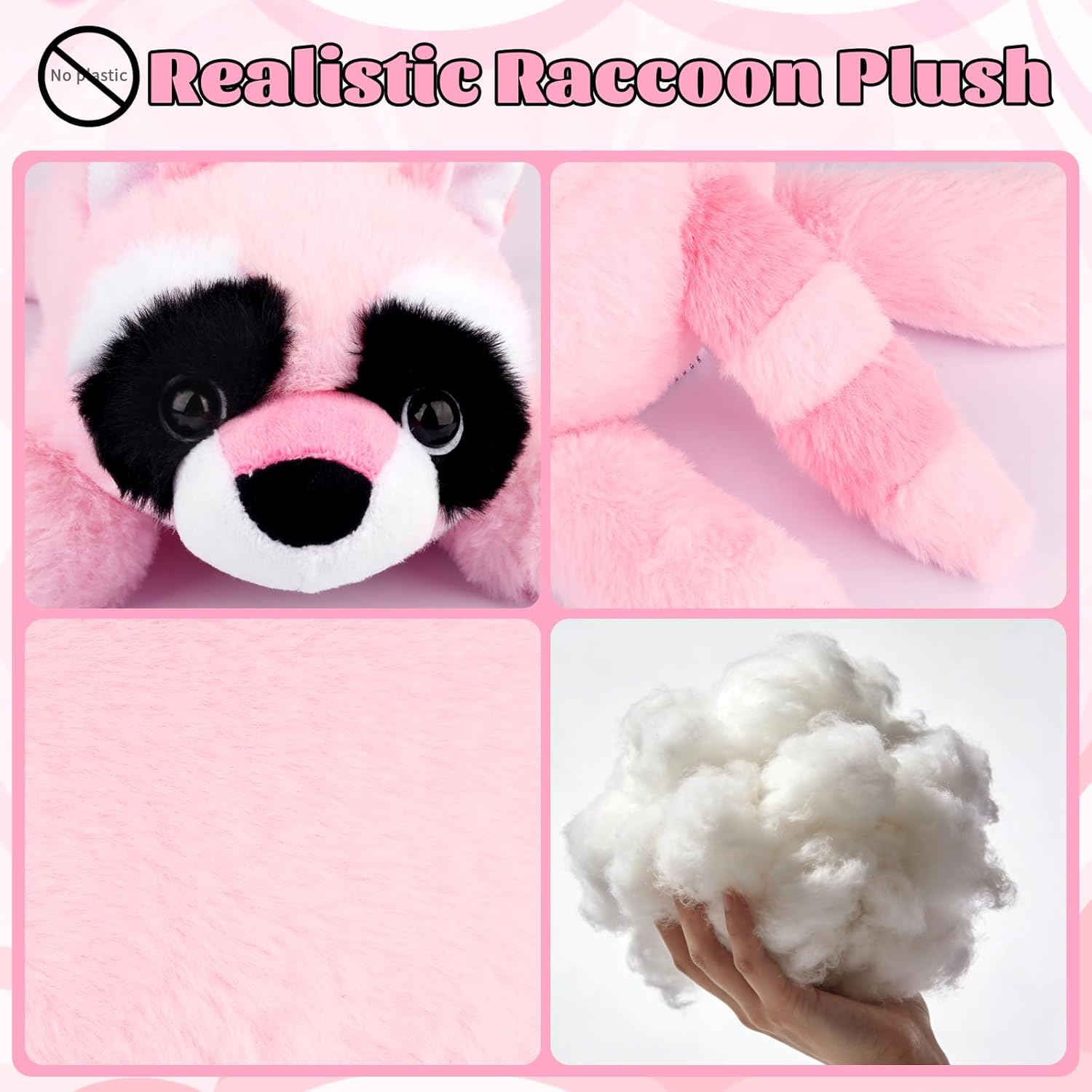 Raccoon Plush - 17" 1.7lbs Pink Stuffed Animal, Soft Huggable Raccoon Plushie for Kids, Cute Plush Toy for Kids, Birthday Gifts for Girls