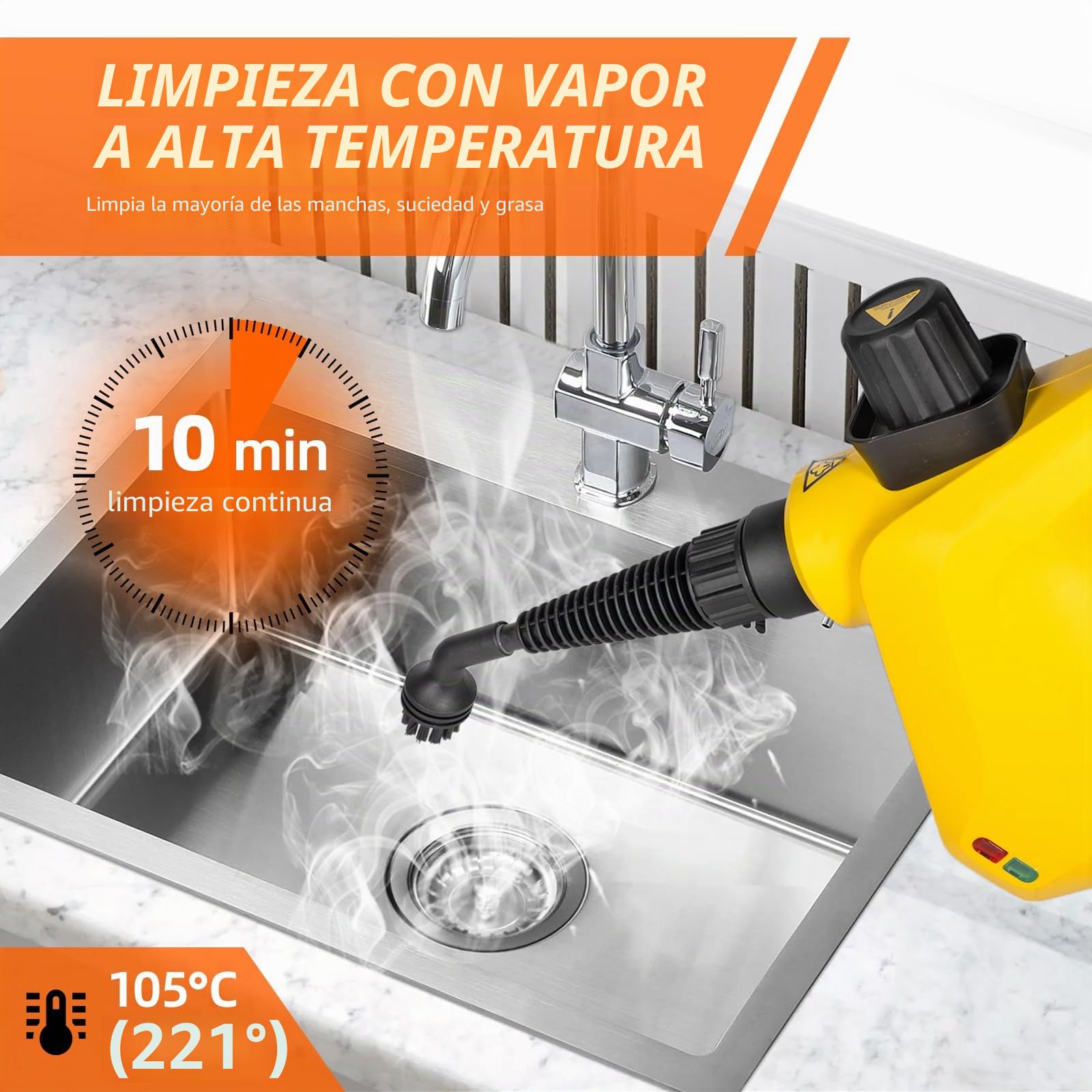 Carehabi Limpiador de Vapor Vaporeta Limpieza Hogar con 9 Accesorios para Eliminar Suciedades y Grasas de Suelos, Ventanas, Cocinas, Baños, Coches