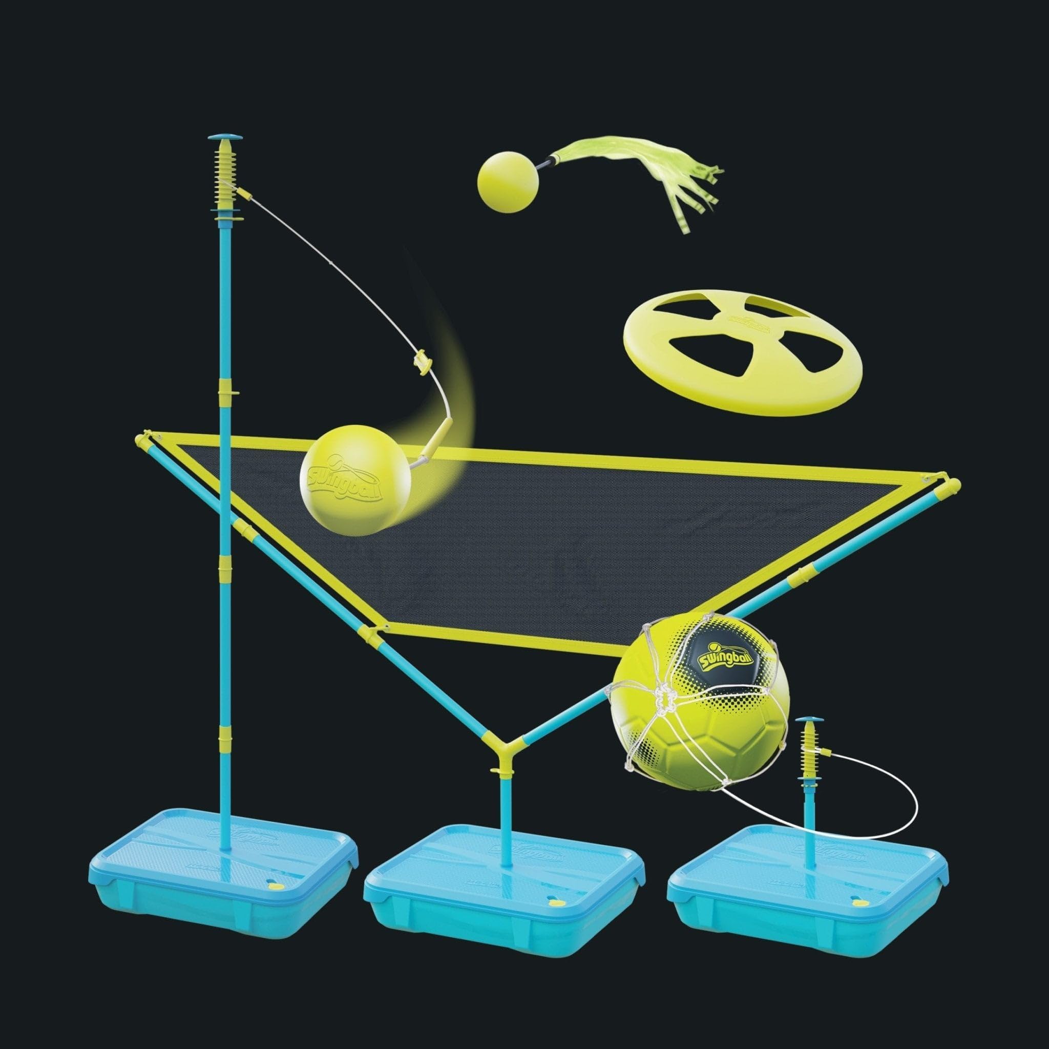 Swingball 5 in 1 Multiplay All Surface Set - Includes Swingball, Soccer, Volleyball, Tailball Tennis, and Flying Disc, Versatile Outdoor Game Kit for Kids, Ages 6+