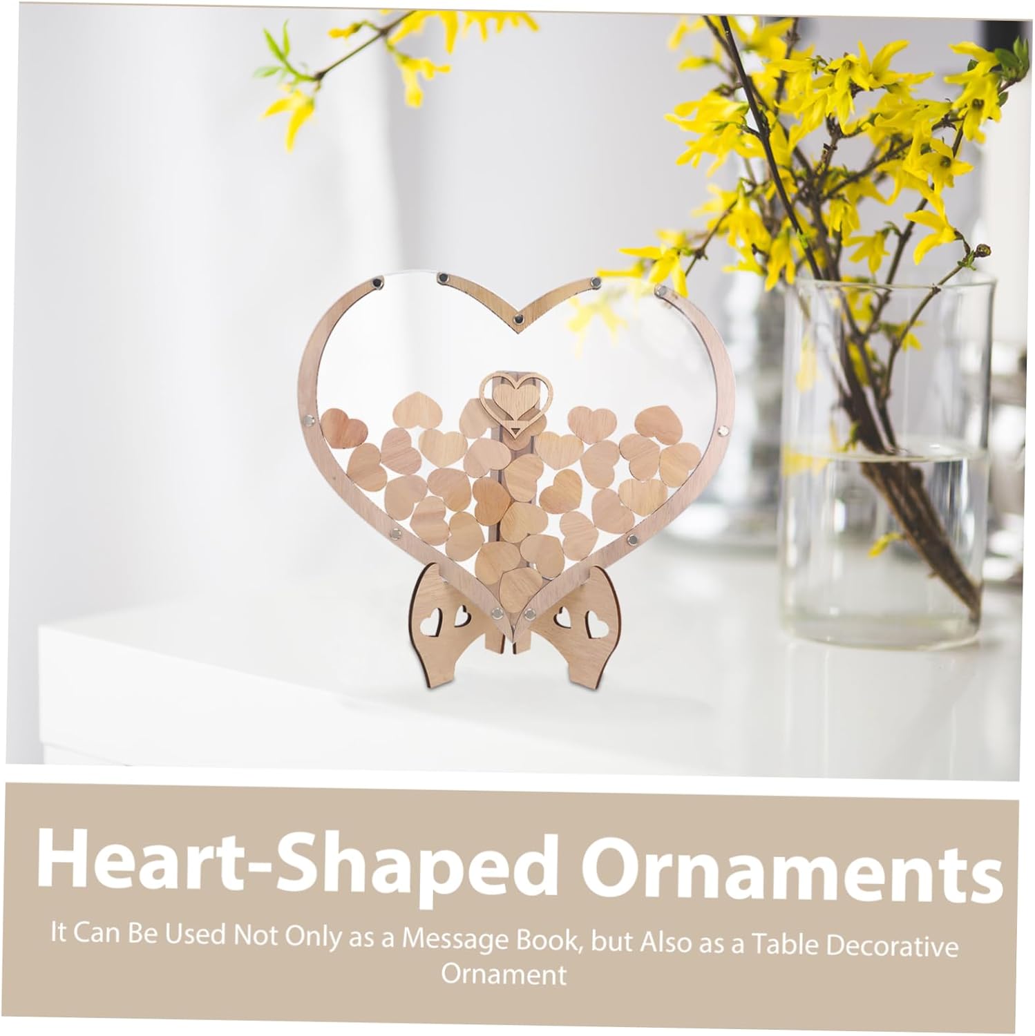 Zerodeko 1Set Heart Shaped Wooden Guest Book Frame for Weddings Birthdays Unique Wooden Guestbook Decor Versatile Tabletop Decoration for Reception Events