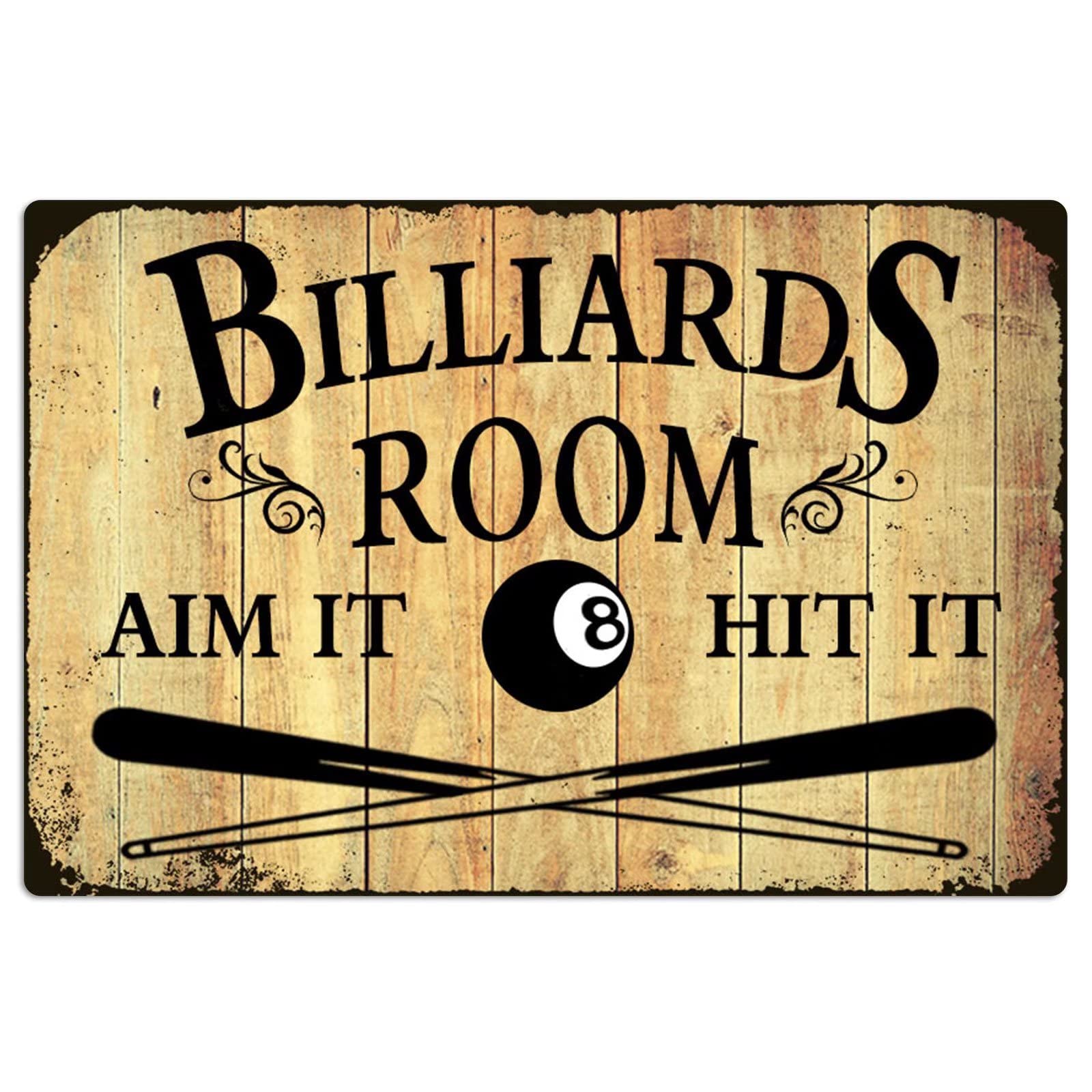 rayprint 8 Ball Metal Tin Signs Aim It Hit It Retro Posters Billiards Room Wall Art Decor Billiard Hall Club Home Plaque Decoration Billiard Lovers Collection Signs 8x12 Inches