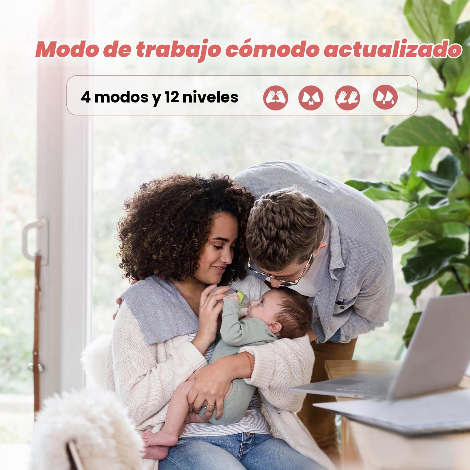 Extractor Leche Wearable 4 Modos 12 Niveles 300mmHg Gris | Extractor Doble 80g, Recargable, Cómodo Silencioso Portátil, Sellado Antifugas, Brida 21/24mm, Función Memoria