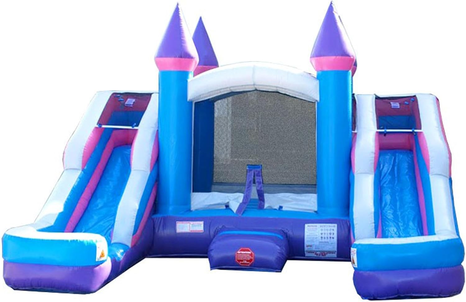 Crossover Original Pink Castle Double Water Slide Bounce House Combo, 16.5 x 15 x 11 Foot, PVC Vinyl Inflatable Bouncy House for Kids, Wet or Dry Slides, with Stakes, Storage Bag and 1 HP Blower