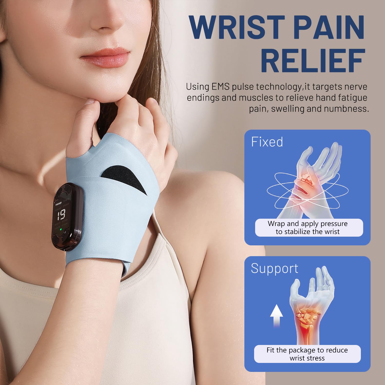 Masajeador de Muñeca EMS, Masajeador de Manos Inalámbrico con Calor,Soporte de Muñeca para Tendinitis y Síndrome del Túnel Carpiano, Vendajes de Izquierdo/Derecho