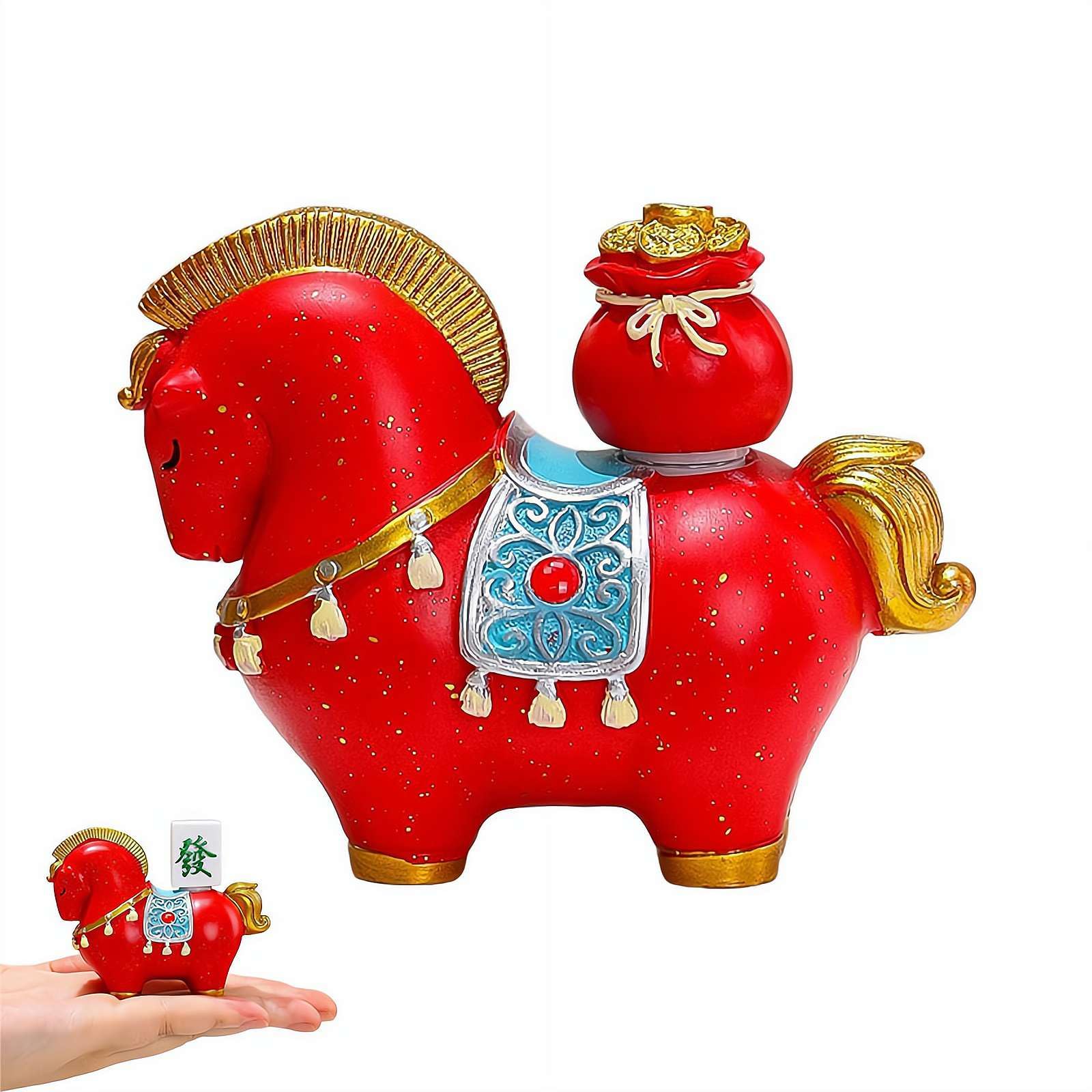 2026 Year of The Horse Statue, Chinese New Year Horse Ornament - Red/White Resin Desktop Decor for Good Luck, Cute Zodiac Animal Figurine for Home, Office, Spring Festival Gift